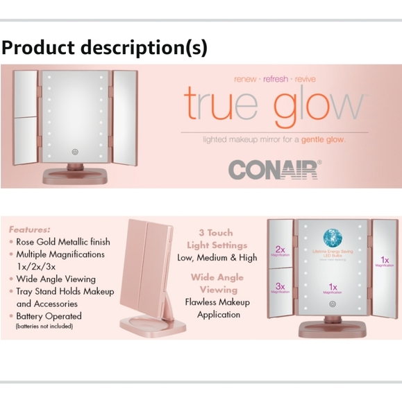 Conair true glow lighted make up mirror - Picture 4 of 9